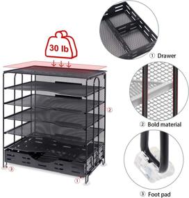 img 1 attached to 📚 6-Tier Mesh Letter Trays with Sliding Drawers - Metal File Desktop Paper Tray Organizer, Screws-Free Design - Univivi Office Desk Organizer in Black