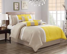 img 2 attached to 🛏️ King Size Microfiber Emma Bedding: Oversize Yellow / Tan Grey Patchwork Comforter Set, 104" X 92", All-Season