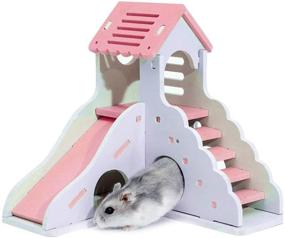 img 2 attached to 🐹 Pink Felenny Wooden Hamster House with Stairs, Slide, and Durable Exercise Toys – DIY Assemble Deluxe Dual-Layer Villa for Small Pet Play House, Ideal for Squirrel, Hedgehog, Chinchilla