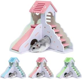 img 1 attached to 🐹 Pink Felenny Wooden Hamster House with Stairs, Slide, and Durable Exercise Toys – DIY Assemble Deluxe Dual-Layer Villa for Small Pet Play House, Ideal for Squirrel, Hedgehog, Chinchilla