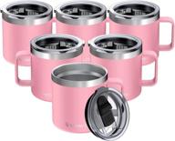 6 pack of umite chef 14oz pink stainless steel insulated coffee mugs with handle, double wall vacuum tumbler, travel-friendly with sliding lid логотип