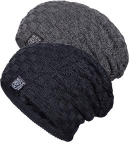 img 4 attached to 🧣 Cozy Duo: 2 Pack Oversized Knit Winter Hats for Men and Women