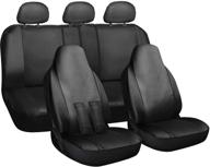 🚗 motorup america pu leather auto seat cover full set - fits select car truck van suv - solid black + bonus seat belt pads logo