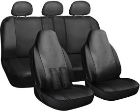 img 1 attached to 🚗 Motorup America PU Leather Auto Seat Cover Full Set - Fits Select Car Truck Van SUV - Solid Black + Bonus Seat Belt Pads