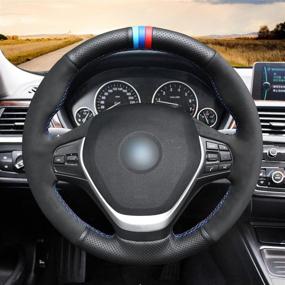 img 2 attached to MEWANT Genuine Leather Steering Wheel Cover for BMW 2/3/4 Series (2012-2019): Black Hand-Stitched Wrap