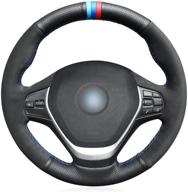 mewant genuine leather steering wheel cover for bmw 2/3/4 series (2012-2019): black hand-stitched wrap logo
