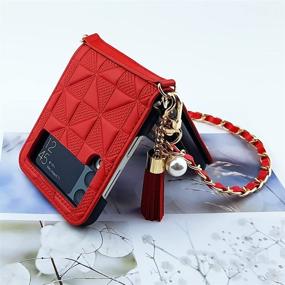 img 2 attached to Qoosan Cell Phone Case Compatible With Samsung Galaxy Z Flip 3 5G (2021) Hinge Protection Genuine Leather Cover With Metal Wrist Strap For Women