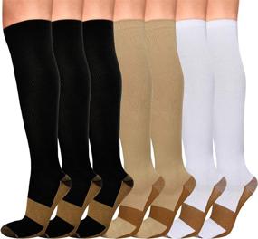 img 4 attached to 🧦 Elloevn Copper Compression Socks: Superior Comfort for Nurses, Athletes, and Travelers - 7 Pairs, 15-20mmHg, Knee High Fit