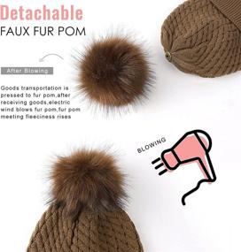 img 1 attached to 👒 Womens Cable Knit Hat: Satin Lined Cuffed Beanie with Detachable Faux Fur Pompom - Silky Warm Hat for Winter