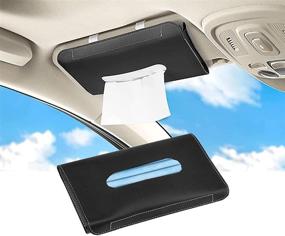 img 4 attached to 🚗 Car Tissue Holder: Stylish Sun Visor Napkin Holder with Pu Leather Tissues Box - Universal Auto Storage Cases (Black)