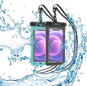 img 3 attached to 📱 2-Pack Bitrhyme Waterproof Phone Case - IPX8 Universal Dry Bag for Beach, Swimming, Kayaking - Underwater Waterproof Pouch for Phones up to 7 Inches (Black/Mint)