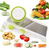 🥬 karidge adjustable mandoline slicer - versatile stainless steel vegetable slicer with waffle fry cutter blade - green logo