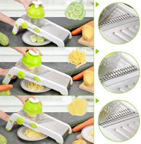 img 1 attached to 🥬 Karidge Adjustable Mandoline Slicer - Versatile Stainless Steel Vegetable Slicer with Waffle Fry Cutter Blade - Green