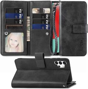 img 4 attached to 📱 FANUBA Galaxy A32 5G Wallet Phone Case - Black: Magnetic Buttons, Wrist Strap, Card Holders, Shockproof Kickstand, Protective Flip Folio Cover