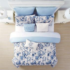 img 2 attached to 🛏️ Carla Comforter Set in White/Blue - Modern Threads 8 Piece Fashion Technique Print, Queen Size