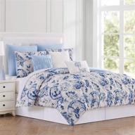 🛏️ carla comforter set in white/blue - modern threads 8 piece fashion technique print, queen size logo