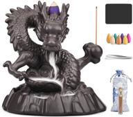 🐉 yajodi dragon incense burner set with backflow waterfall incense holder tower, aromatherapy ornament gifts for home office - includes 60 backflow incense cones, 50 incense sticks, 1 mat, and 1 tweezers логотип