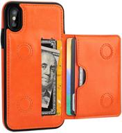 📱 kihuwey iphone xs wallet case - premium leather credit card holder & kickstand - durable shockproof protective cover for iphone x/xs 5.8 inch (orange) logo