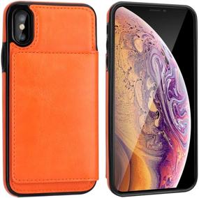 img 2 attached to 📱 KIHUWEY iPhone Xs Wallet Case - Premium Leather Credit Card Holder & Kickstand - Durable Shockproof Protective Cover for iPhone X/Xs 5.8 Inch (Orange)