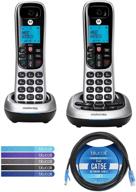 📞 motorola cd4012 dect 6.0 cordless phones with digital answering machine and call block (2-pack) bundle + blucoil 10-ft 1 gbps cat5e cable + reusable cable ties (5-pack) logo