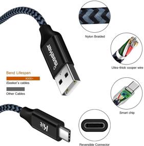 img 3 attached to 🔌 Плетеный USB-кабель типа C длиной 1 фут, кабель iSeekerKit Fast Charger - Совместим с Samsung Galaxy S8 Plus, LG G6 G5, Google Pixel XL, Switch, Nexus 5X 6P, HTC 10, OnePlus2 [3 штуки]