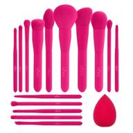 💄 she has professional makeup brush set: foundation, powder, contour, blush, highlighter, eye shadow - 15-piece set in hot pink with travel leather case logo