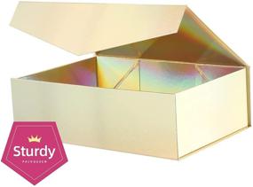 img 2 attached to 🎁 PACKQUEEN 5 Large Holographic Gold Gift Boxes with Grass Texture, 14x9.5x4.5 Inches, Magnetic Closure, Ideal for Bridesmaid Proposals & Sturdy Gift Packaging