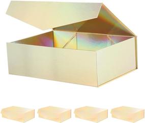 img 4 attached to 🎁 PACKQUEEN 5 Large Holographic Gold Gift Boxes with Grass Texture, 14x9.5x4.5 Inches, Magnetic Closure, Ideal for Bridesmaid Proposals & Sturdy Gift Packaging