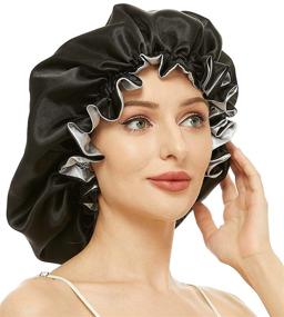 img 4 attached to Silk Bonnet for Women: Extra Large Black Oversized Cap for Curly Natural Long Hair, Ideal for a Restful Night's Sleep (X-Large)