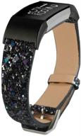 💎 блестящие браслеты-короны: блестящая кожаная замена для fitbit charge 2 (черный). логотип