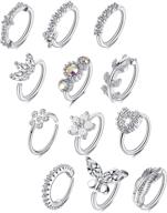 helicopchain 12pcs 20g nose ring hoop paved cz leaf butterfly cartilage earring hoop - stylish women's tragus piercing jewelry logo