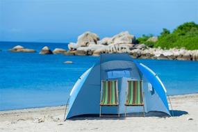 img 4 attached to 🏖️ Light Blue Extra Large Sunshade Beach Cabana Tent - Portable Outdoor UPF 50+ Sun Shelter, 94.5" L x 47.2" W x 55" H