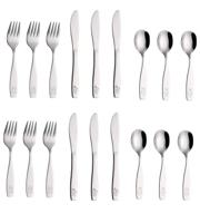 🍽️ annova kids flatware set - 18 pieces stainless steel cutlery/silverware with engraved dog, cat, and bunny designs - safe toddler utensils for lunch box - 6 safe forks, 6 table knives, 6 tablespoons logo