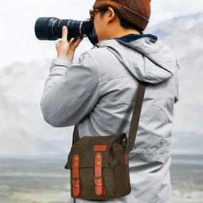 img 2 attached to 📷 Водонепроницаемая компактная сумка для плеча для камеры: холст с кожаной отделкой для зеркальной камеры Nikon, Canon, Sony и объективов - коричневая