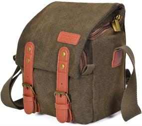 img 4 attached to 📷 Waterproof Compact Camera Shoulder Messenger Bag: Canvas Leather Trim for Nikon, Canon, Sony Mirrorless Camera and Lenses - Brown