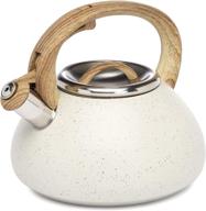 🍵 goodful stainless steel whistling tea kettle for stovetop - 2.5 qt capacity, cream speckle logo