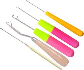 img 4 attached to 🧶 Set of 5 Bent Latch Hook Crochet Needles for Hair Extension – Various Sizes including 1 Wooden Bent Latch Hook and 4 Plastic Latch Hooks for Knitting and Ventilating