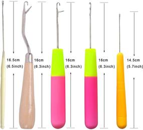 img 3 attached to 🧶 Set of 5 Bent Latch Hook Crochet Needles for Hair Extension – Various Sizes including 1 Wooden Bent Latch Hook and 4 Plastic Latch Hooks for Knitting and Ventilating