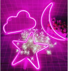 img 2 attached to Pink Star Moon And Cloud Neon Night Signs By Remote Control For Kids Room Wall Decor Powered By Batteries (Pink)