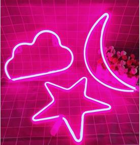 img 1 attached to Pink Star Moon And Cloud Neon Night Signs By Remote Control For Kids Room Wall Decor Powered By Batteries (Pink)