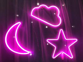 img 3 attached to Pink Star Moon And Cloud Neon Night Signs By Remote Control For Kids Room Wall Decor Powered By Batteries (Pink)