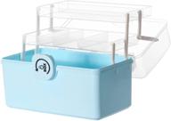 📦 sooyee 3-tier fold tray plastic storage box - portable handled tool organizer case with lockable container for arts, crafts, cosmetic, sewing, toy, washi tape, lego - clear/blue - 13.4x7.5x8.9 inches logo