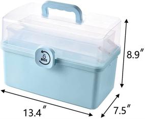 img 3 attached to 📦 Sooyee 3-Tier Fold Tray Plastic Storage Box - Portable Handled Tool Organizer Case with Lockable Container for Arts, Crafts, Cosmetic, Sewing, Toy, Washi Tape, Lego - Clear/Blue - 13.4x7.5x8.9 inches
