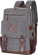 🎒 modoker vintage backpack: stylish canvas bookpack with usb charging port, fits most 15.6-inch laptops and tablets, grey logo