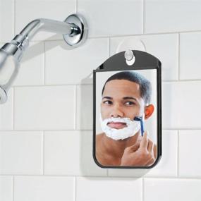 img 3 attached to 🪞 mDesign Bathroom Shower Suction Fog Away Shaving Mirror - Black/Brushed: Say Goodbye to Steamy Shaving Sessions!