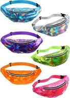 🎉 holographic neon bachelorette rave fanny pack set - 6 pieces 80s party waist bag with adjustable waist logo