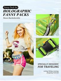 img 1 attached to 🎉 Holographic Neon Bachelorette Rave Fanny Pack Set - 6 Pieces 80s Party Waist Bag with Adjustable Waist