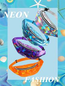 img 3 attached to 🎉 Holographic Neon Bachelorette Rave Fanny Pack Set - 6 Pieces 80s Party Waist Bag with Adjustable Waist