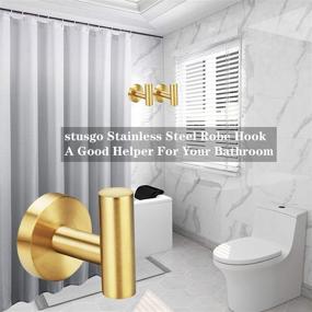 img 2 attached to 🛁 Stusgo 2 Packs Gold Towel Hook for Wall - Stylish Modern Coat & Robe Hooks, SUS304 Stainless Steel, Heavy-Duty & Brushed Gold Finish - Ideal for Bathroom, Towels, and Clothes