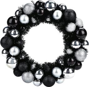 img 4 attached to 🎉 HAKACC 13-Inch Black and Silver Ball Wreath: Ornamental Garland for Festival Celebration, Door, Window, Wall, Home Theme Party Decoration